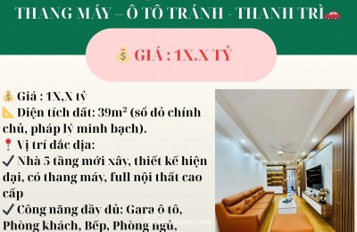  BÁN NHÀ MẶT ĐƯỜNG – MỚI XÂY – THANG MÁY – Ô TÔ TRÁNH – THANH TRÌ 